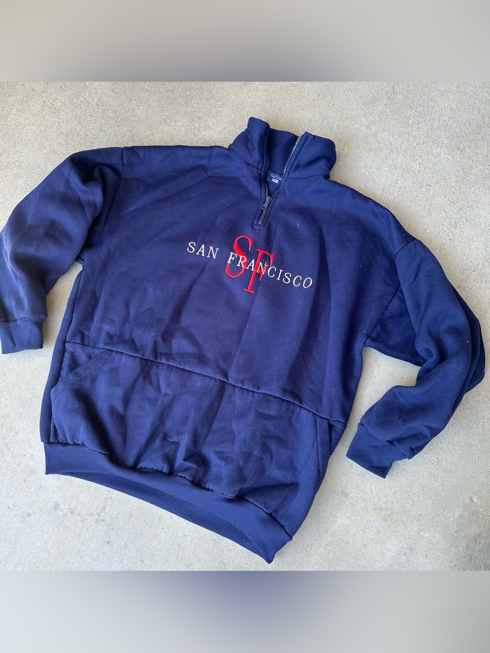 VTG 1990s San Francisco Quarter Zip Sweatshirt Made In USA Embroidered Sz Large